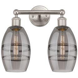 Edison Vaz 14.88"W 2 Light Satin Nickel Bath Light w/ Light Smoke Shad