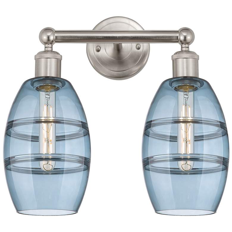 Image 1 Edison Vaz 14.88"W 2 Light Satin Nickel Bath Light w/ Princess Blue Sh