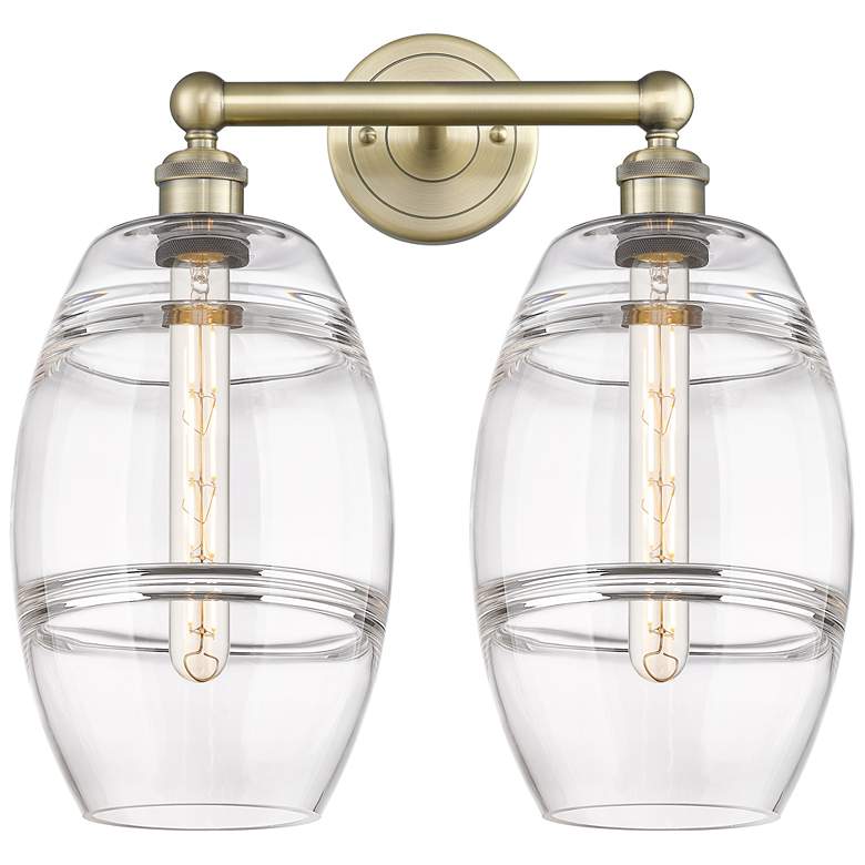 Image 1 Edison Vaz 17" Wide 2 Light Antique Brass Bath Light With Clear Shade