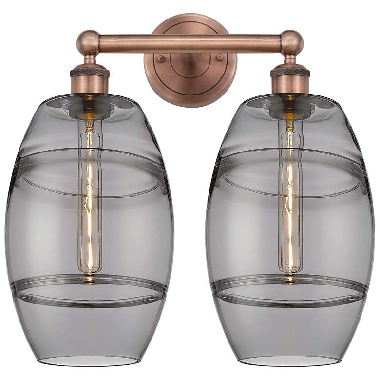 Image 1 Edison Vaz 17" Wide 2 Light Antique Copper Bath Light w/ Light Smoke S