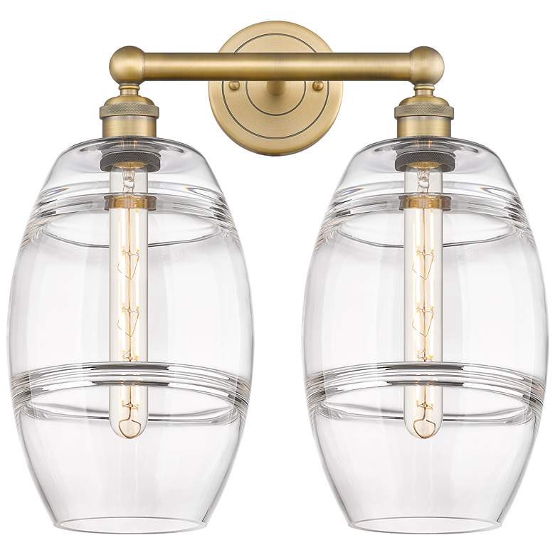 Image 1 Edison Vaz 17" Wide 2 Light Brushed Brass Bath Light With Clear Shade