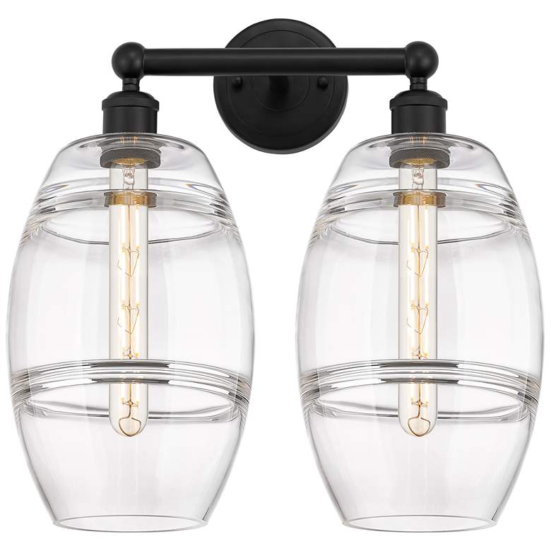 Image 1 Edison Vaz 17" Wide 2 Light Matte Black Bath Light With Clear Shade