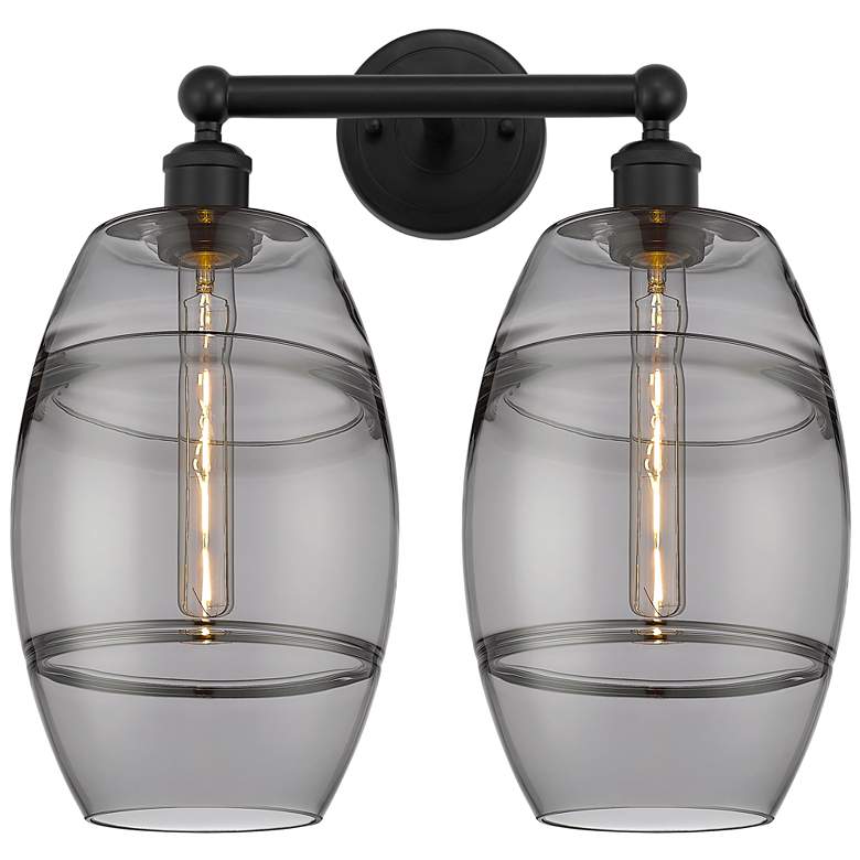 Image 1 Edison Vaz 17" Wide 2 Light Matte Black Bath Light With Light Smoke Sh