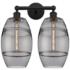 Edison Vaz 17" Wide 2 Light Matte Black Bath Light With Light Smoke Sh