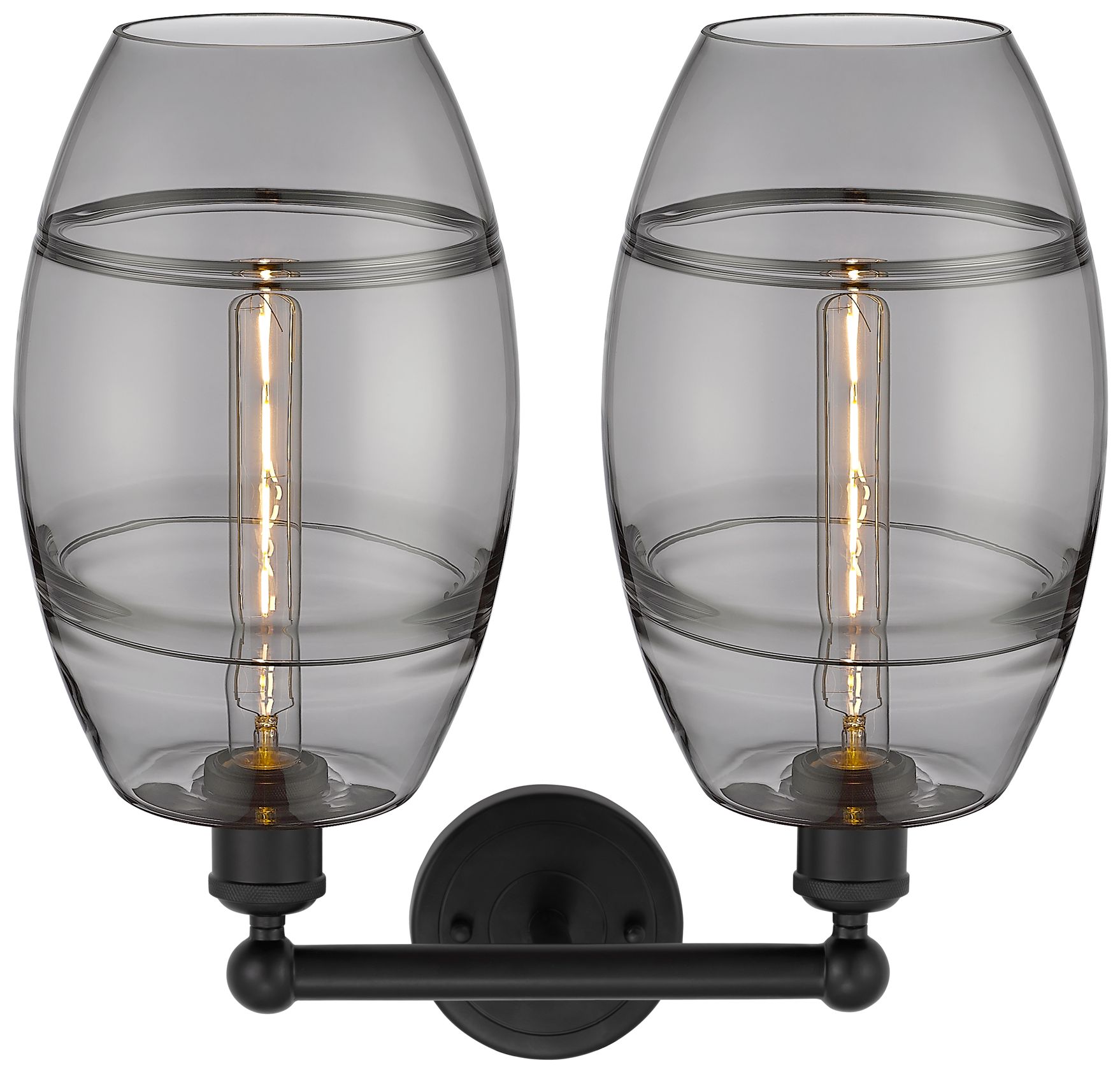 Image 2 Edison Vaz 17" Wide 2 Light Matte Black Bath Light With Light Smoke Sh more views