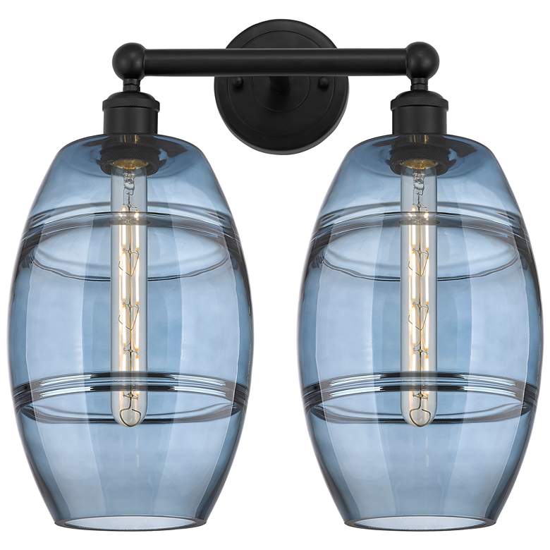 Image 1 Edison Vaz 17" Wide 2 Light Matte Black Bath Light With Princess Blue
