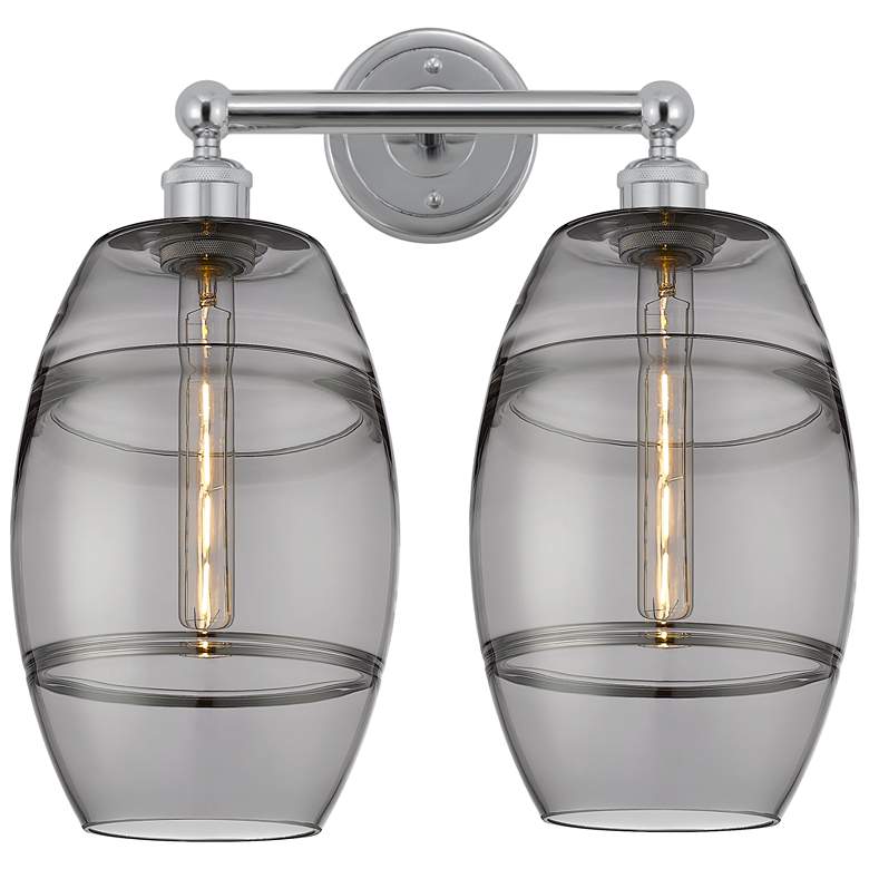 Image 1 Edison Vaz 17" Wide 2 Light Polished Chrome Bath Light w/ Light Smoke
