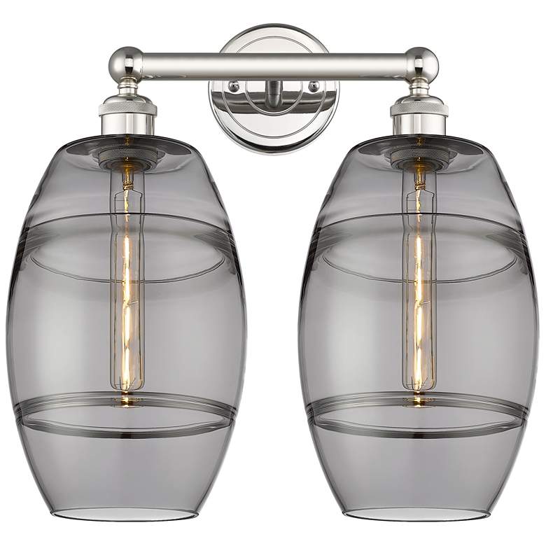 Image 1 Edison Vaz 17" Wide 2 Light Polished Nickel Bath Light w/ Light Smoke