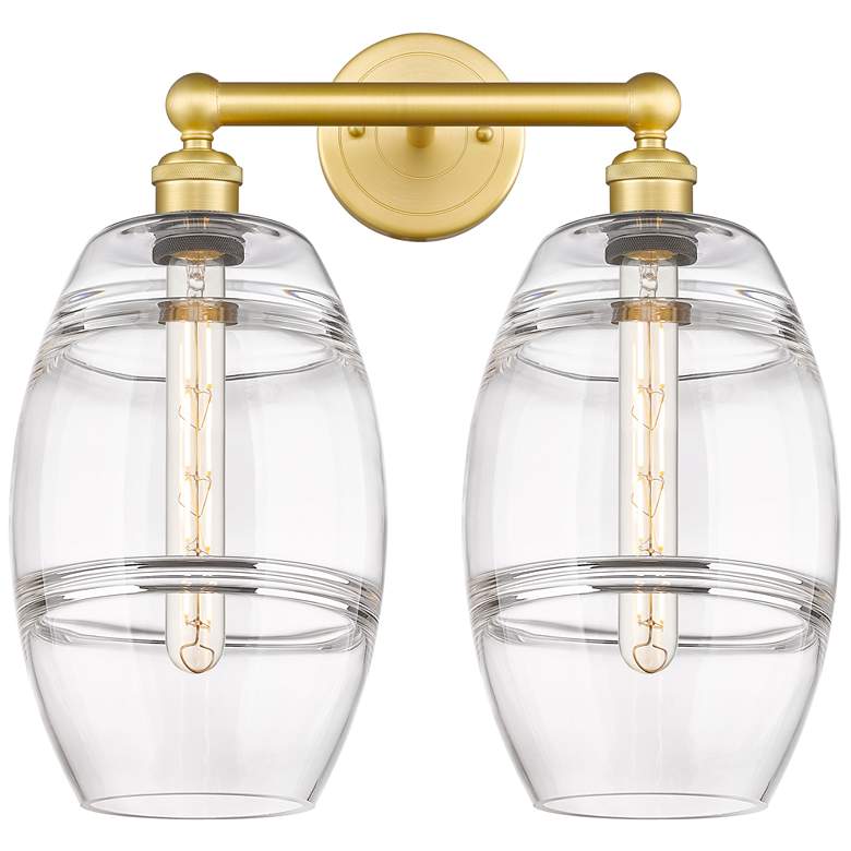 Image 1 Edison Vaz 17" Wide 2 Light Satin Gold Bath Light With Clear Shade