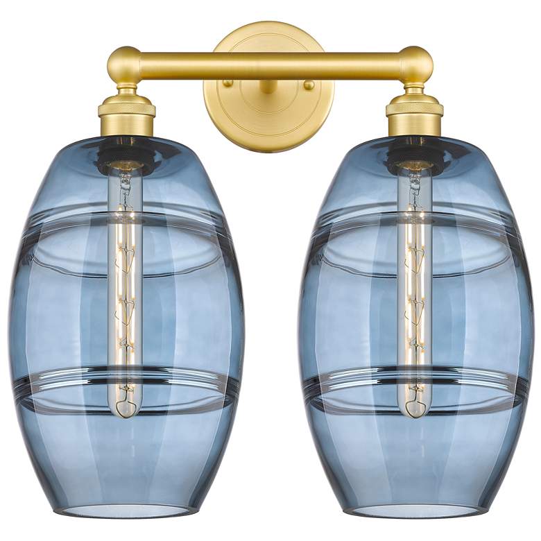 Image 1 Edison Vaz 17" Wide 2 Light Satin Gold Bath Light With Princess Blue S