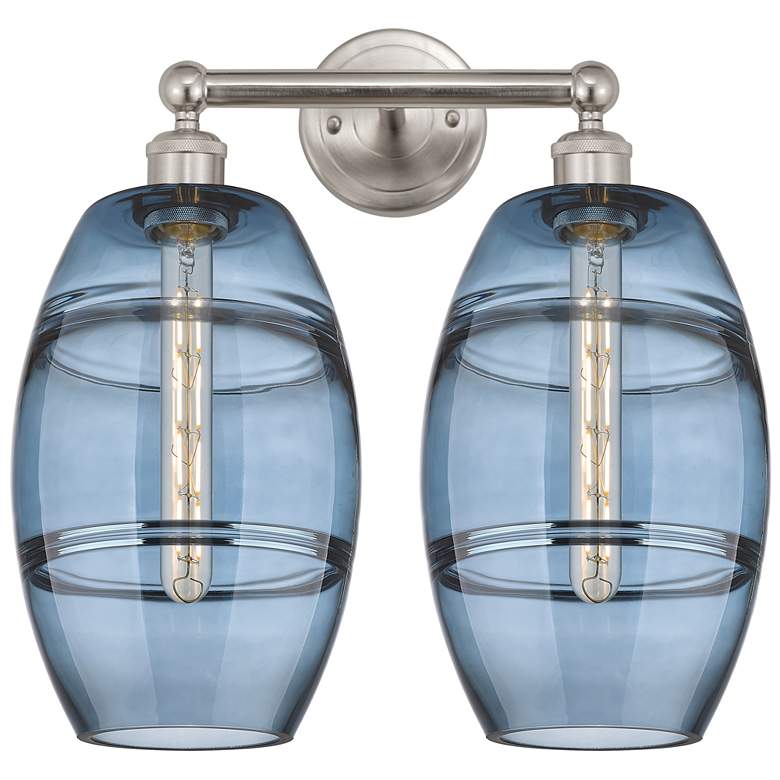 Image 1 Edison Vaz 17" Wide 2 Light Satin Nickel Bath Light w/ Princess Blue S