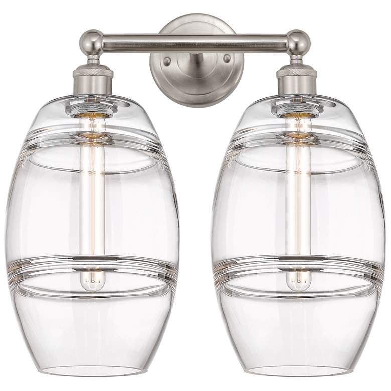 Image 1 Edison Vaz 17" Wide 2 Light Satin Nickel Bath Light With Clear Shade