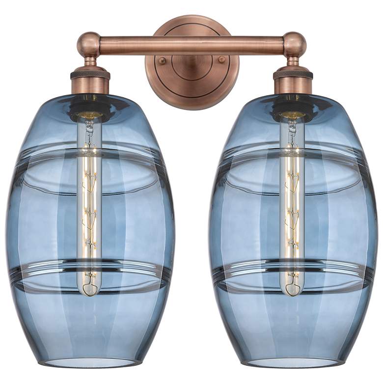 Image 1 Edison Vaz 17"W 2 Light Antique Copper Bath Light w/ Princess Blue Sha