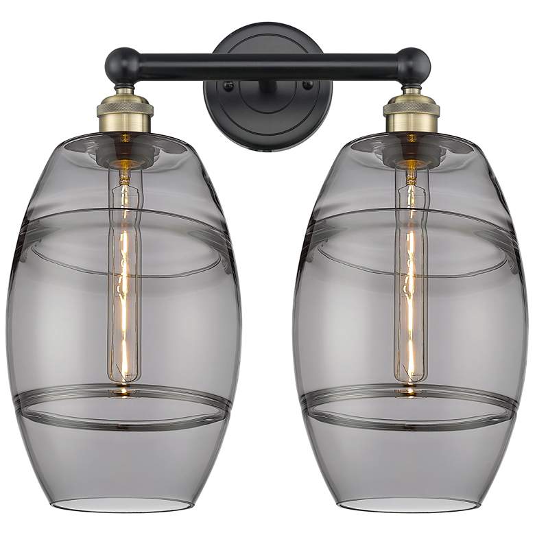 Image 1 Edison Vaz 17"W 2 Light Black Antique Brass Bath Light w/ Light Smoke