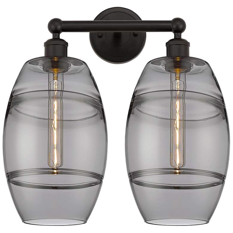 Image 1 Edison Vaz 17"W 2 Light Oil Rubbed Bronze Bath Light w/ Light Smoke Sh