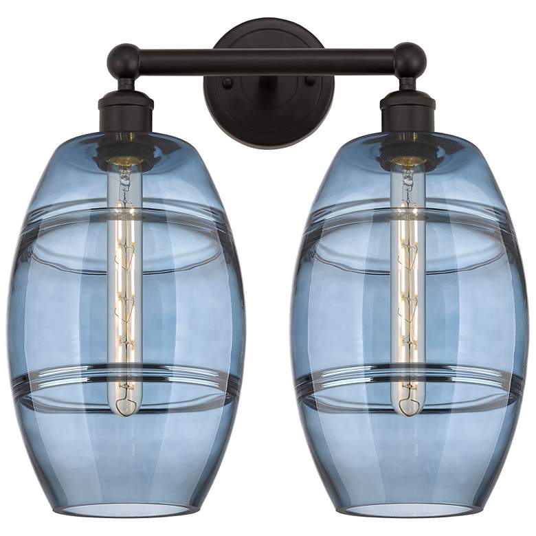 Image 1 Edison Vaz 17"W 2 Light Oil Rubbed Bronze Bath Light w/ Princess Blue
