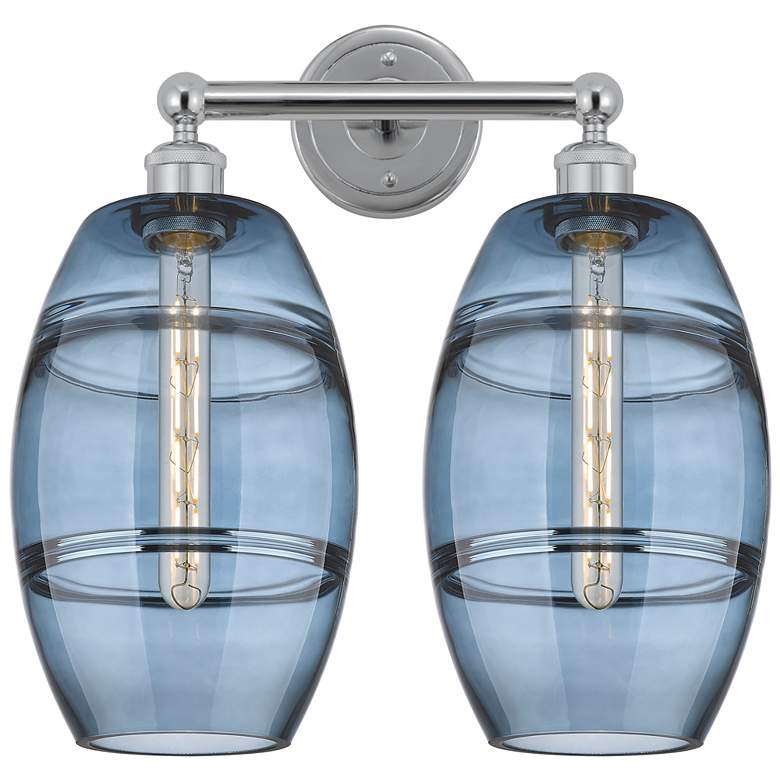 Image 1 Edison Vaz 17"W 2 Light Polished Chrome Bath Light w/ Princess Blue Sh