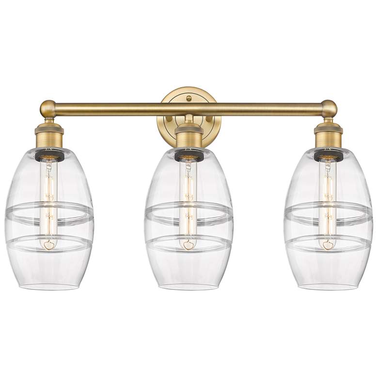 Image 1 Edison Vaz 23.88" Wide 3 Light Brushed Brass Bath Light With Clear Sha