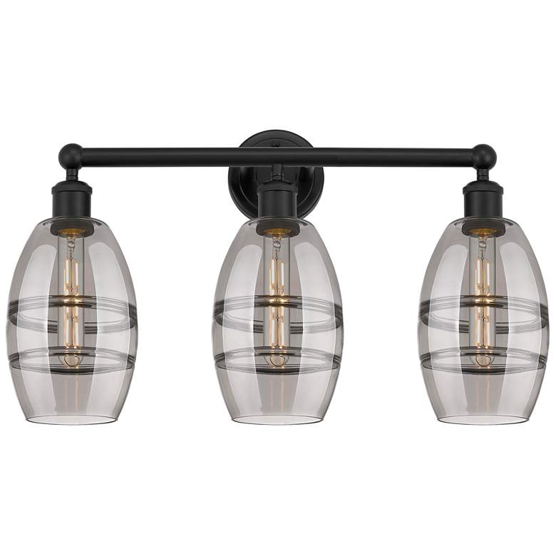 Image 1 Edison Vaz 23.88" Wide 3 Light Matte Black Bath Light w/ Light Smoke S