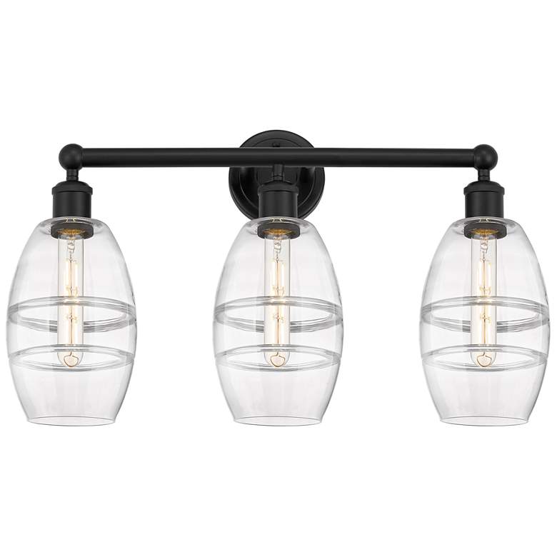 Image 1 Edison Vaz 23.88" Wide 3 Light Matte Black Bath Light With Clear Shade