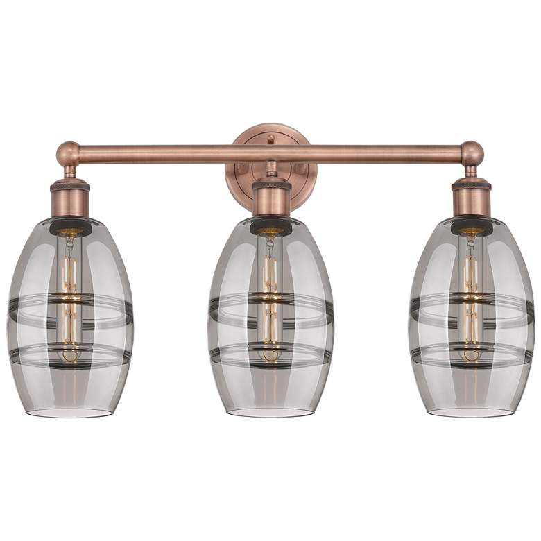Image 1 Edison Vaz 23.88"W 3 Light Antique Copper Bath Light w/ Light Smoke Sh