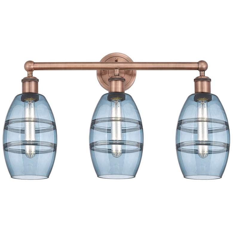 Image 1 Edison Vaz 23.88"W 3 Light Antique Copper Bath Light w/ Princess Blue