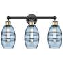 Edison Vaz 23.88"W 3 Light Black Antique Brass Bath Light w/ Blue Shad