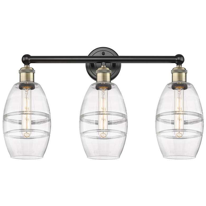 Image 1 Edison Vaz 23.88"W 3 Light Black Antique Brass Bath Light w/ Clear Sha