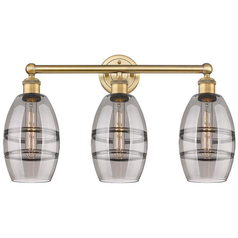 Image 1 Edison Vaz 23.88"W 3 Light Brushed Brass Bath Light w/ Light Smoke Sha