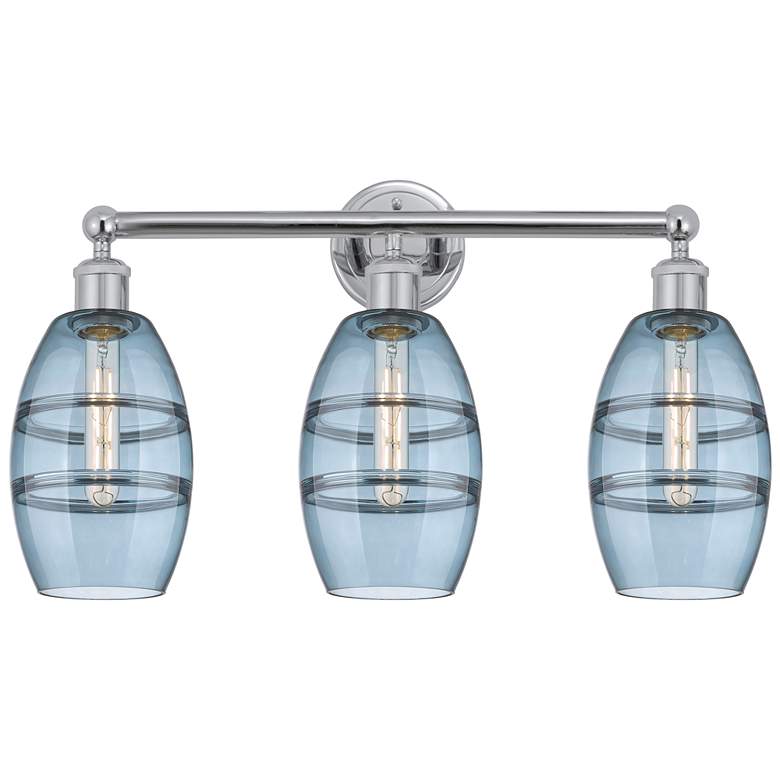 Image 1 Edison Vaz 23.88"W 3 Light Chrome Bath Light w/ Princess Blue Shade