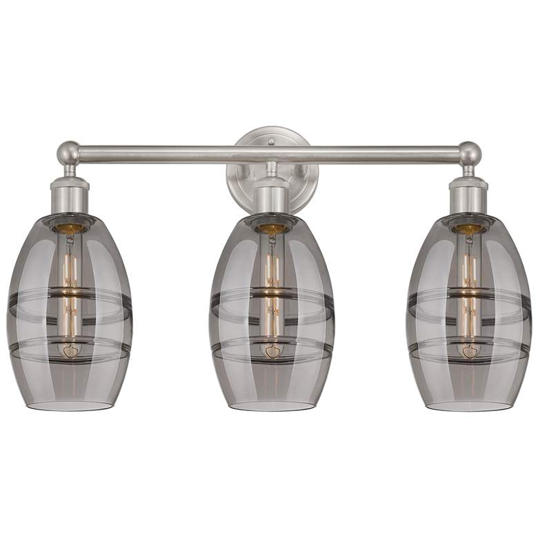 Image 1 Edison Vaz 23.88"W 3 Light Satin Nickel Bath Light w/ Light Smoke Shad
