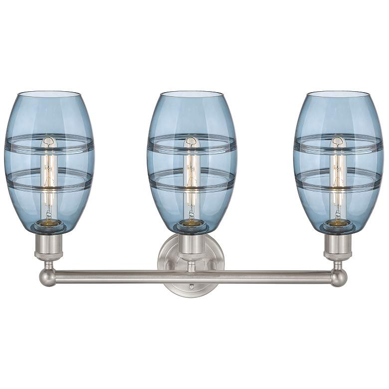Image 2 Edison Vaz 23.88"W 3 Light Satin Nickel Bath Light w/ Princess Blue Sh more views
