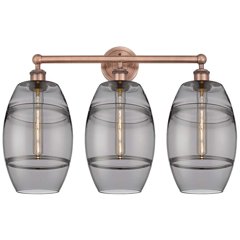 Image 1 Edison Vaz 26" Wide 3 Light Antique Copper Bath Light w/ Light Smoke S