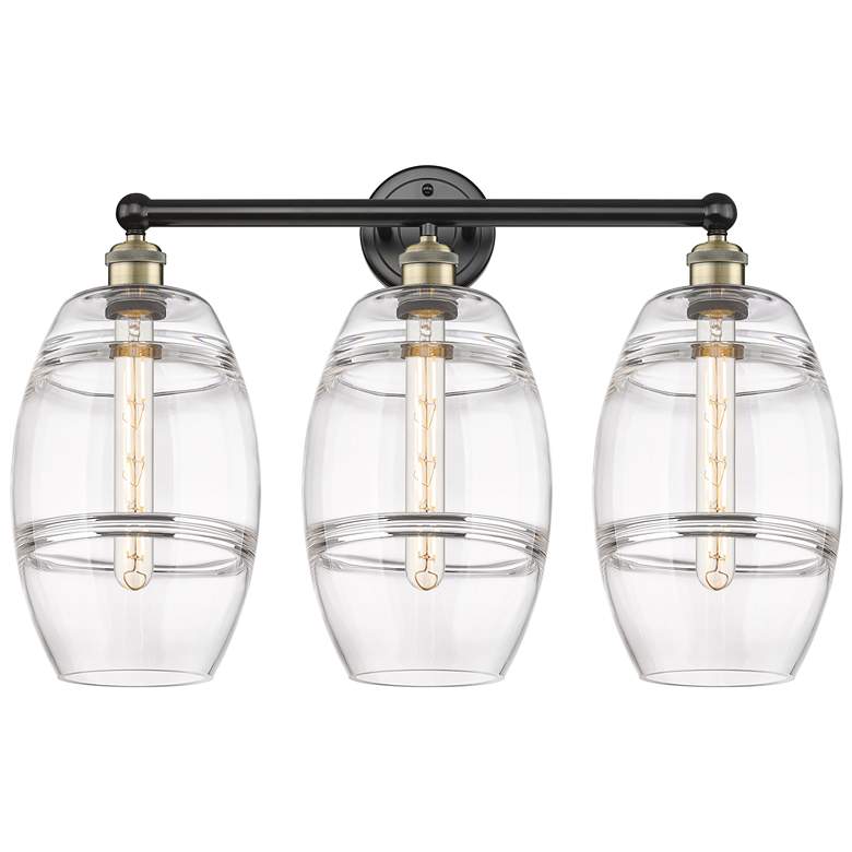 Image 1 Edison Vaz 26" Wide 3 Light Black Antique Brass Bath Light With Clear