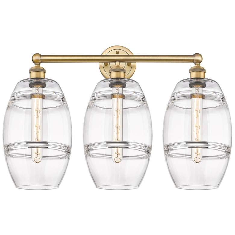 Image 1 Edison Vaz 26" Wide 3 Light Brushed Brass Bath Light With Clear Shade