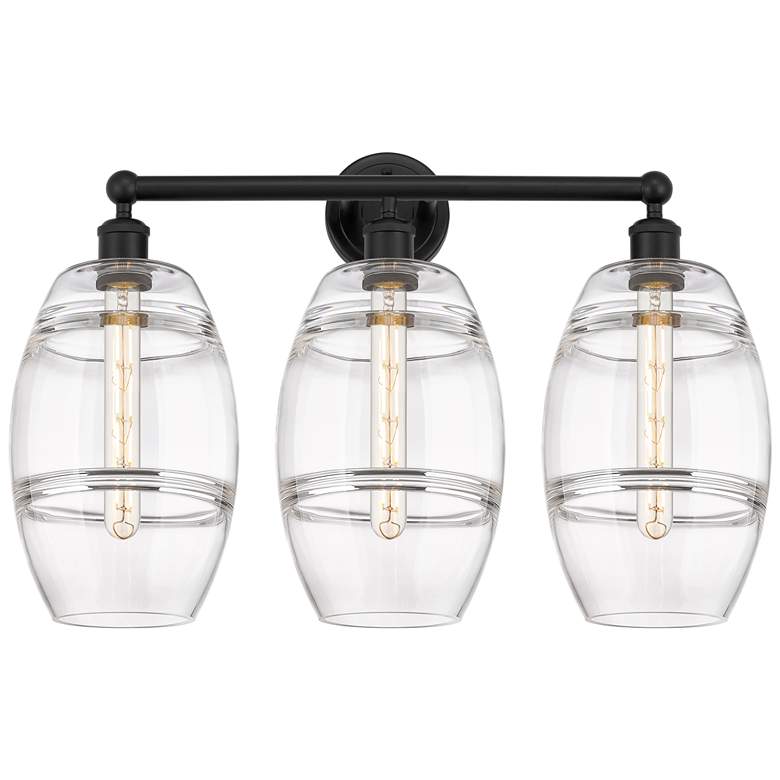 Image 1 Edison Vaz 26" Wide 3 Light Matte Black Bath Light With Clear Shade