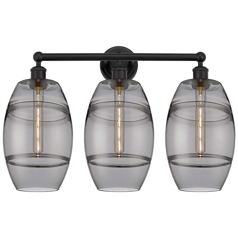 Image 1 Edison Vaz 26" Wide 3 Light Matte Black Bath Light With Light Smoke Sh