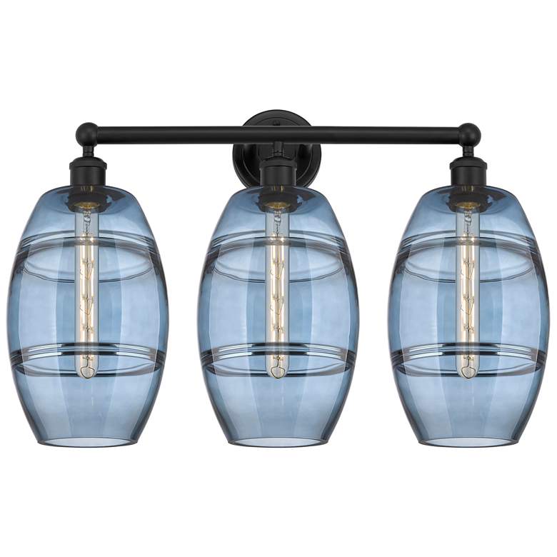 Image 1 Edison Vaz 26" Wide 3 Light Matte Black Bath Light With Princess Blue