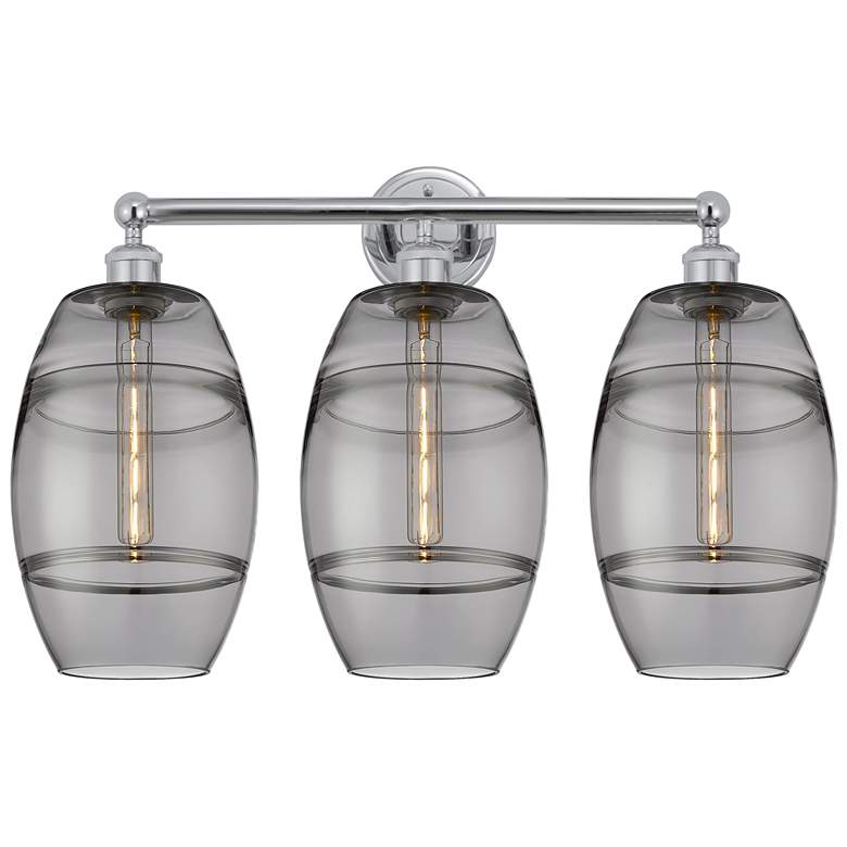Image 1 Edison Vaz 26" Wide 3 Light Polished Chrome Bath Light w/ Light Smoke