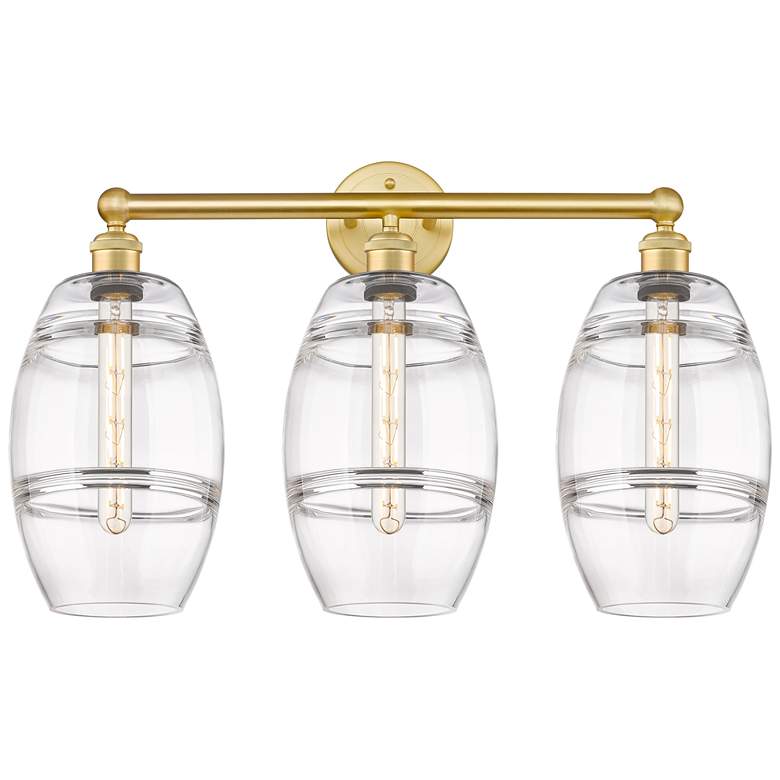 Image 1 Edison Vaz 26" Wide 3 Light Satin Gold Bath Light With Clear Shade