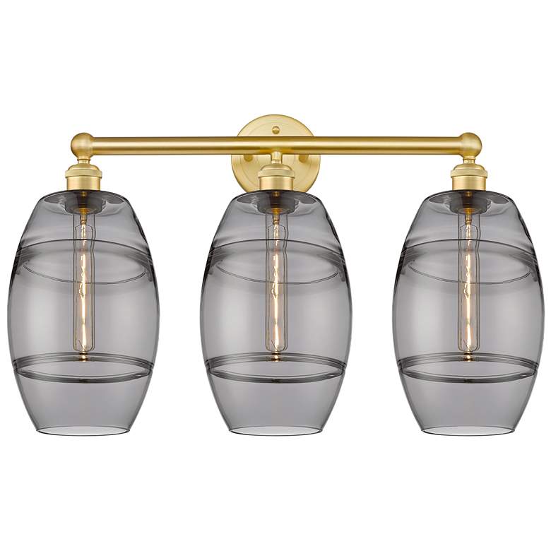 Image 1 Edison Vaz 26" Wide 3 Light Satin Gold Bath Light With Light Smoke Sha