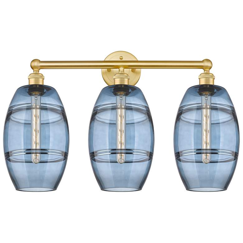 Image 1 Edison Vaz 26" Wide 3 Light Satin Gold Bath Light With Princess Blue S