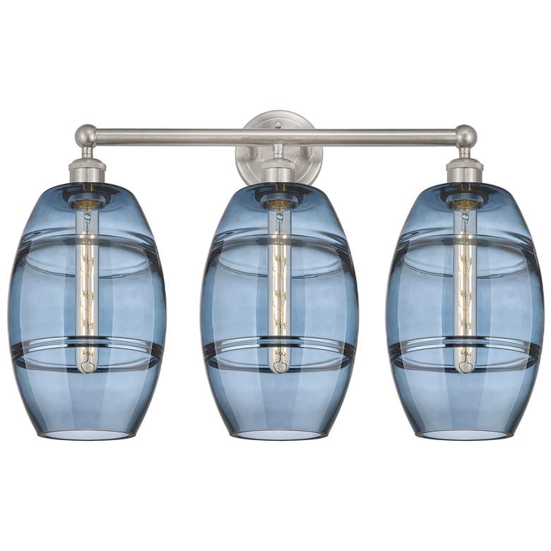 Image 1 Edison Vaz 26" Wide 3 Light Satin Nickel Bath Light w/ Princess Blue S