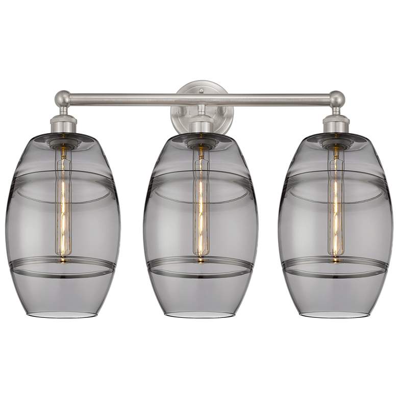 Image 1 Edison Vaz 26" Wide 3 Light Satin Nickel Bath Light With Light Smoke S