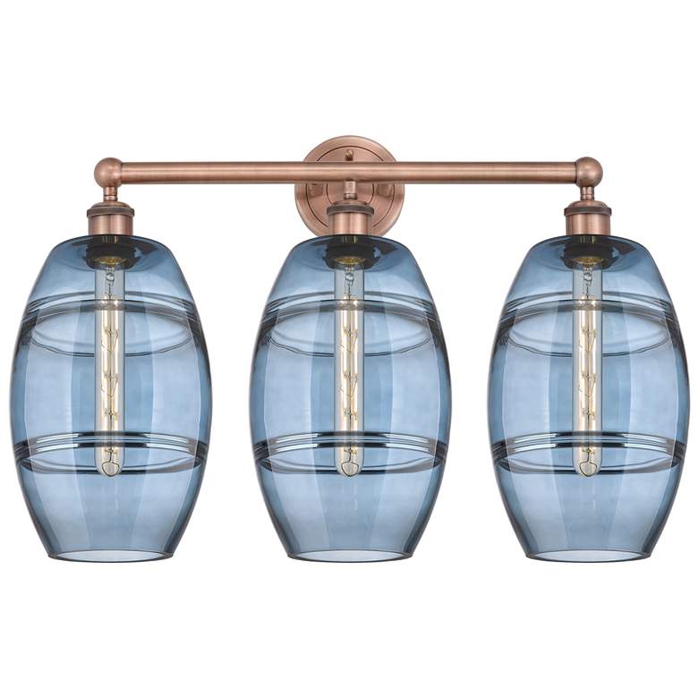 Image 1 Edison Vaz 26"W 3 Light Antique Copper Bath Light w/ Princess Blue Sha