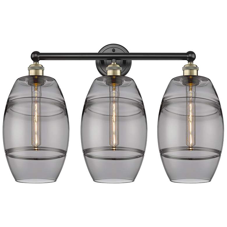 Image 1 Edison Vaz 26"W 3 Light Black Antique Brass Bath Light w/ Light Smoke