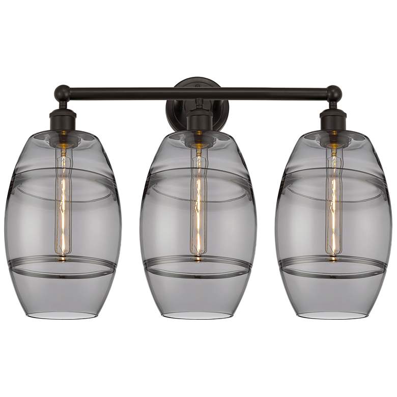 Image 1 Edison Vaz 26"W 3 Light Oil Rubbed Bronze Bath Light w/ Light Smoke Sh
