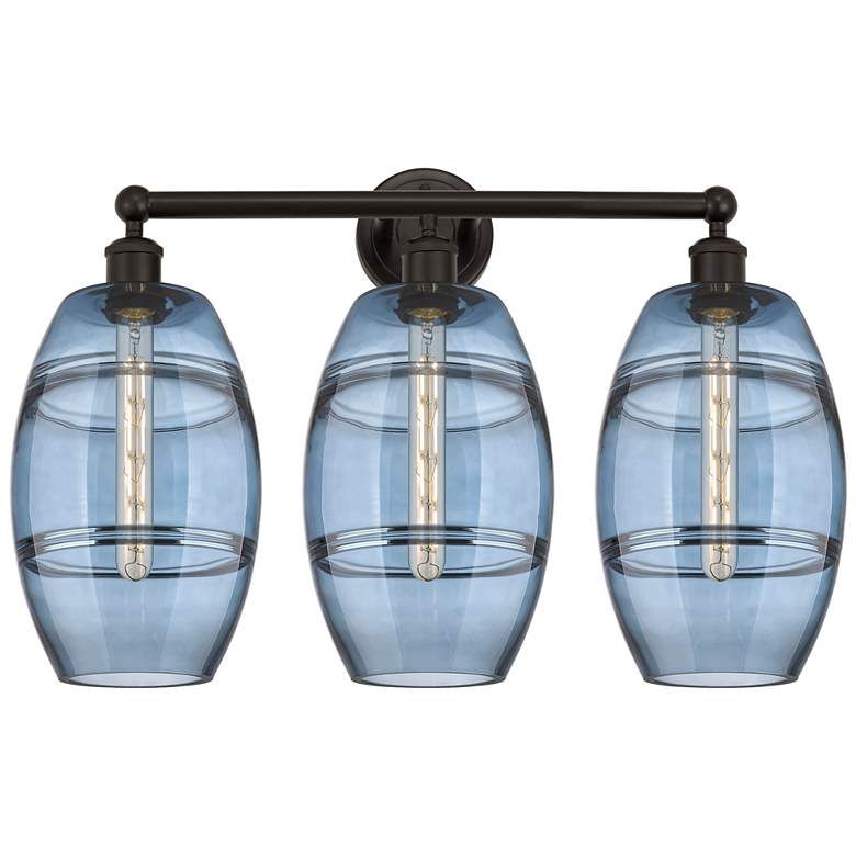 Image 1 Edison Vaz 26"W 3 Light Oil Rubbed Bronze Bath Light w/ Princess Blue