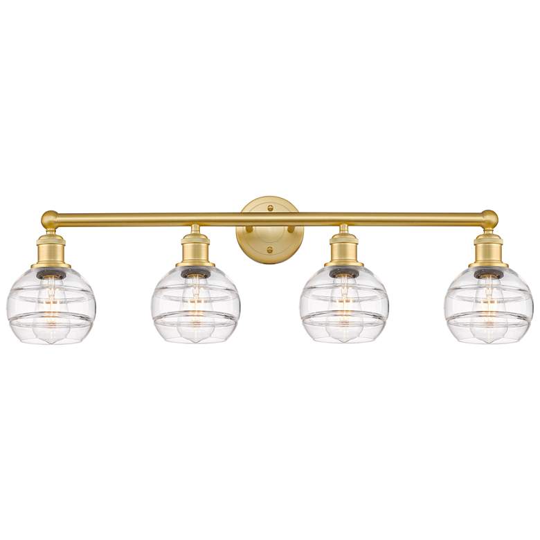 Image 1 Edison Vaz 32.88"W 4-Light Matte Black Bath Vanity Light w/ Blue Shade