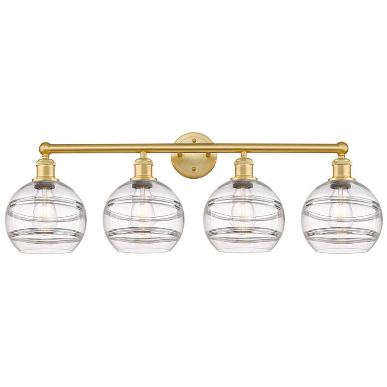 Image 1 Edison Vaz 32.88"W 4-Light Matte Black Bath Vanity Light w/ Smoke Shad